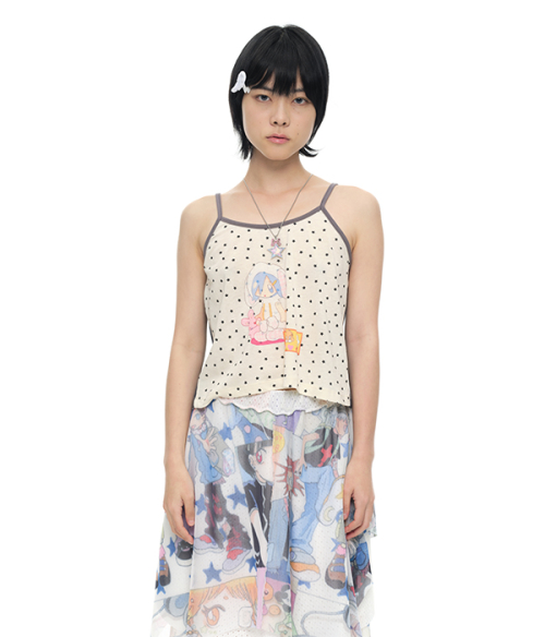 YB x Oliwa Star графика Shirred Back Cami_cream