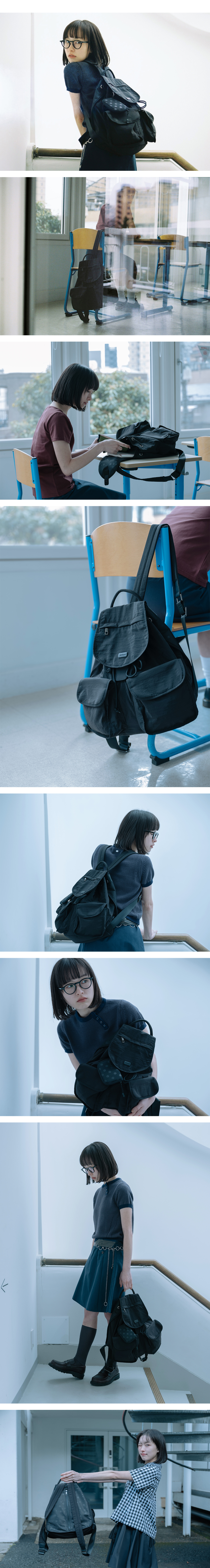 MUSINSA公式 | OHESHIO TWO POCKET BACKPACK, BLACK