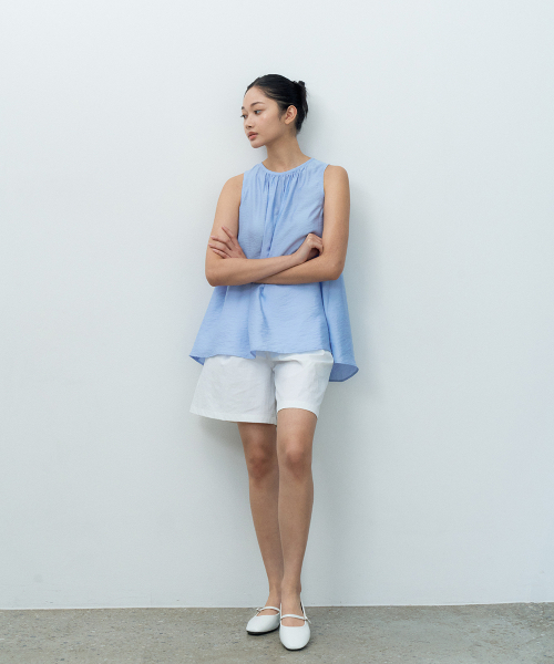 Блузка без рукавов со сборкой сзади, Light Blue MBESTO006LB