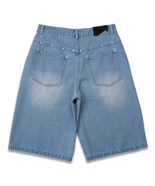[Unisex] Джинсовые бермуды с заклепками Light Indigo