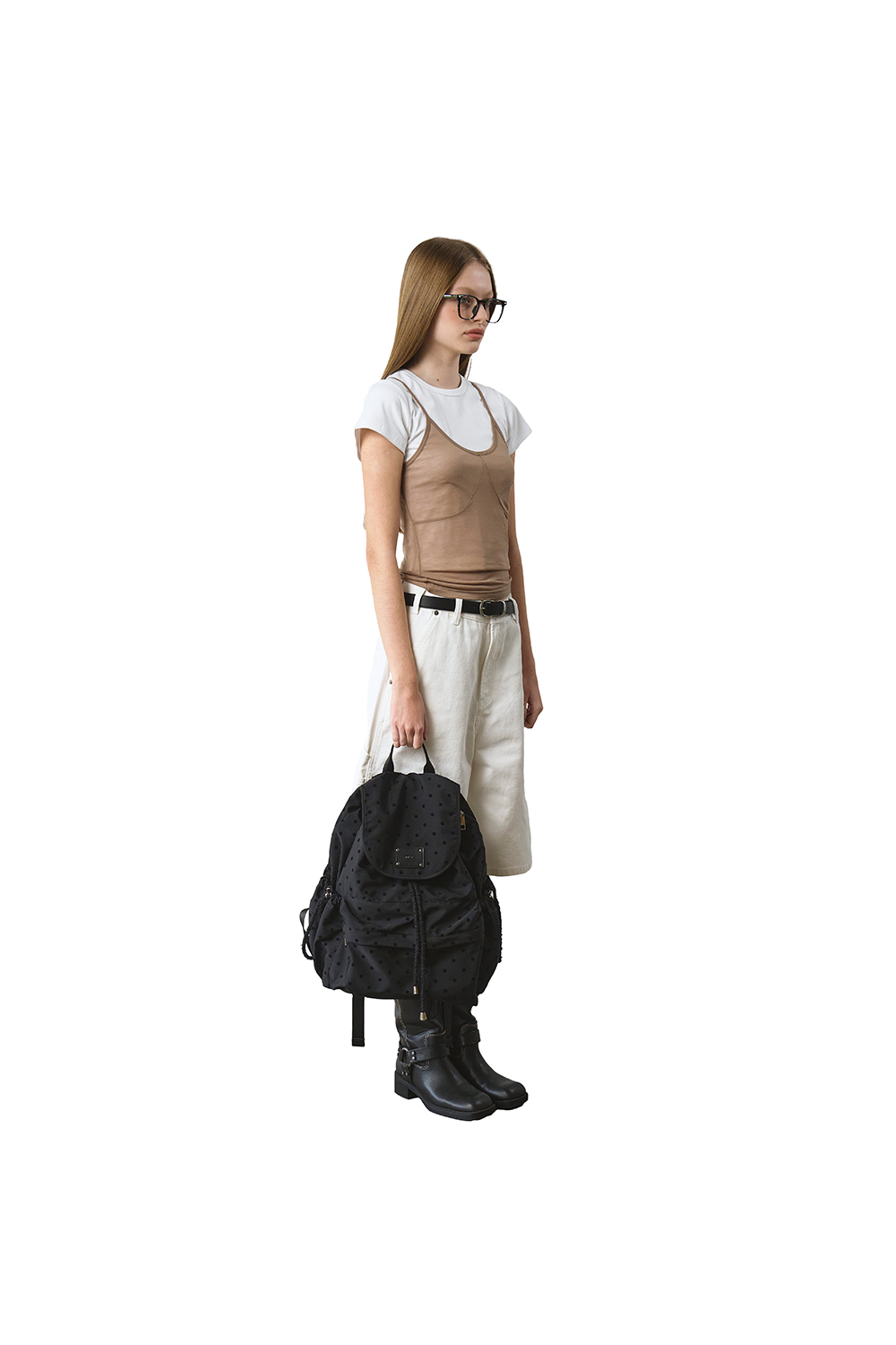 Fluffy String Backpack (dot black)