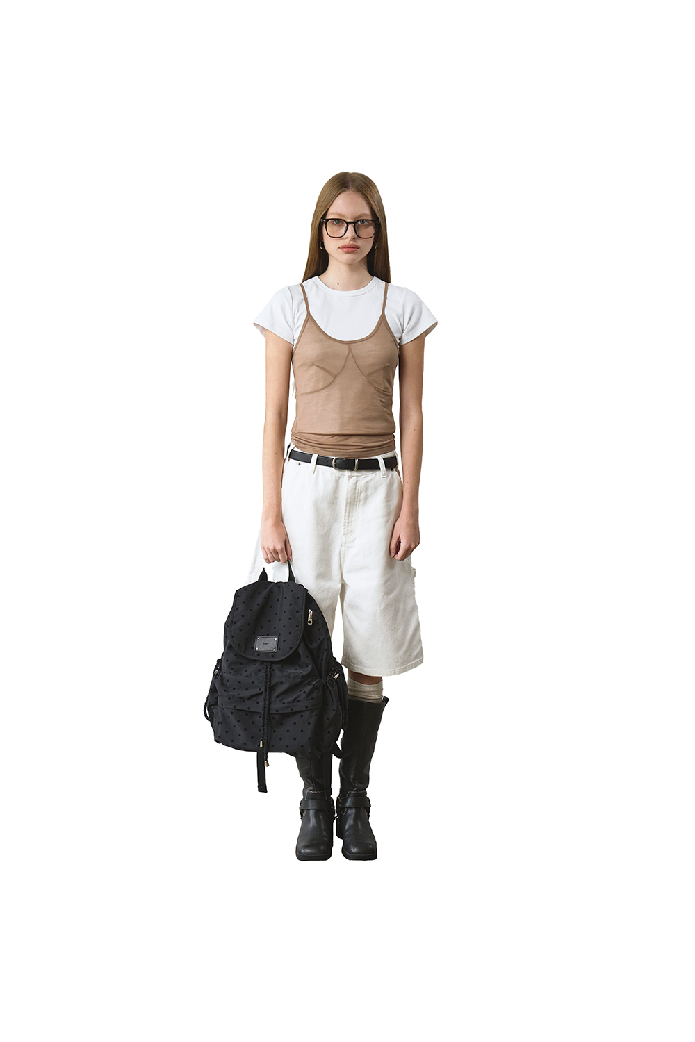 Fluffy String Backpack (dot black)