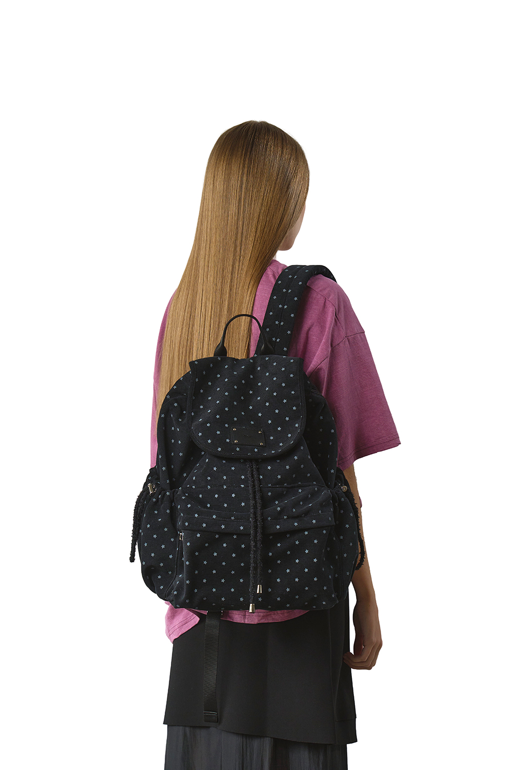Fluffy String Backpack (star black)