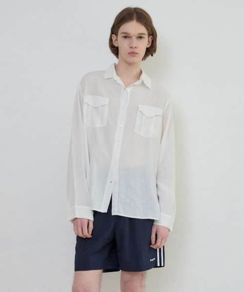 French Two Pocket лен Shirt_WHITE(WC25-SH03)