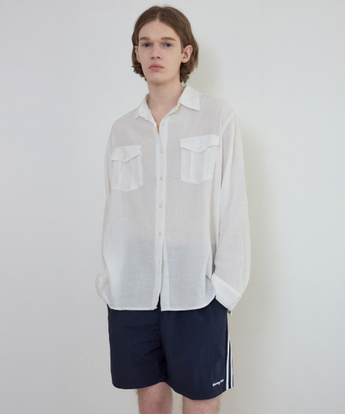 French Two Pocket лен Shirt_WHITE(WC25-SH03)