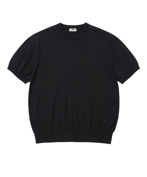 Базовый кроп вязаный топ с коротким рукавом [BLACK]