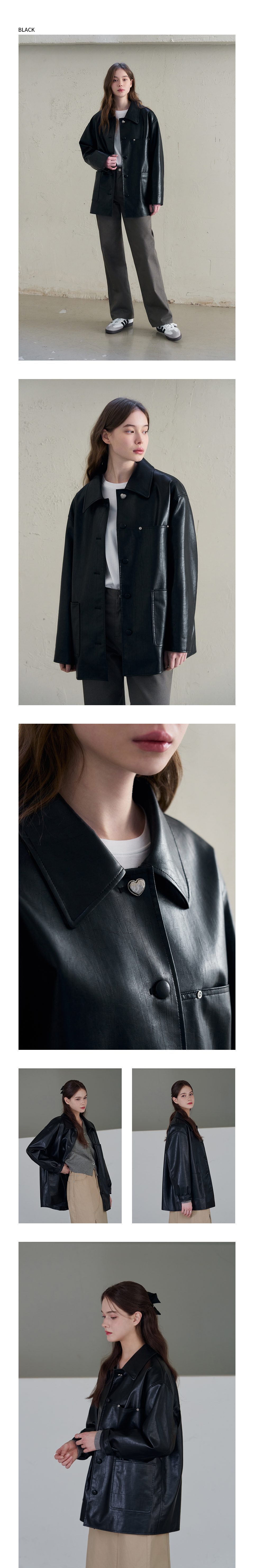 MUSINSA公式 | DRAWFIT WOMEN Button leather half jacket [BLACK]