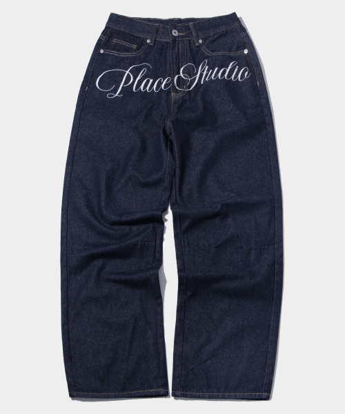 Широкие джинсы с вышивкой Classic Place [Темно-синий]