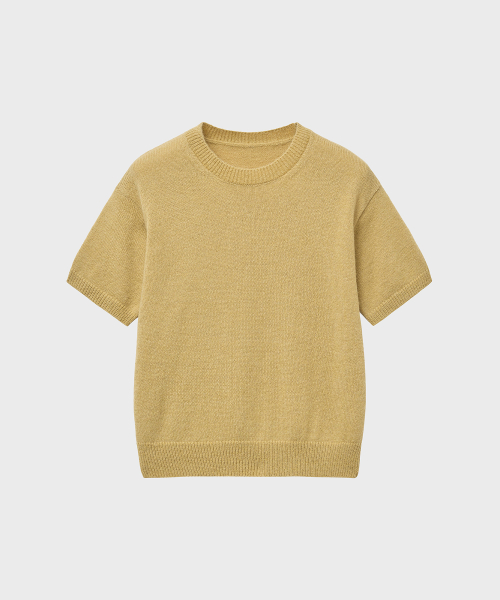 Пушистый кроп-трикотаж с коротким рукавом (Mustard)