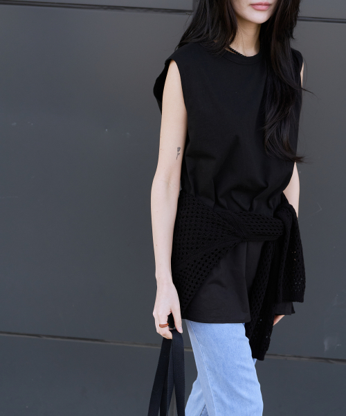 хлопок Square Layered платье (Black)