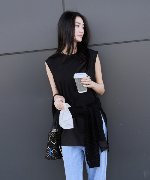 хлопок Square Layered платье (Black)