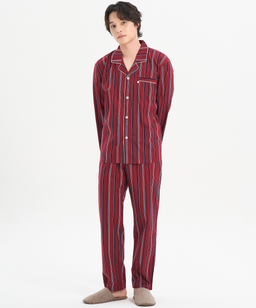 Burgundy ST Mens длинный Sleeve Pajamas Set