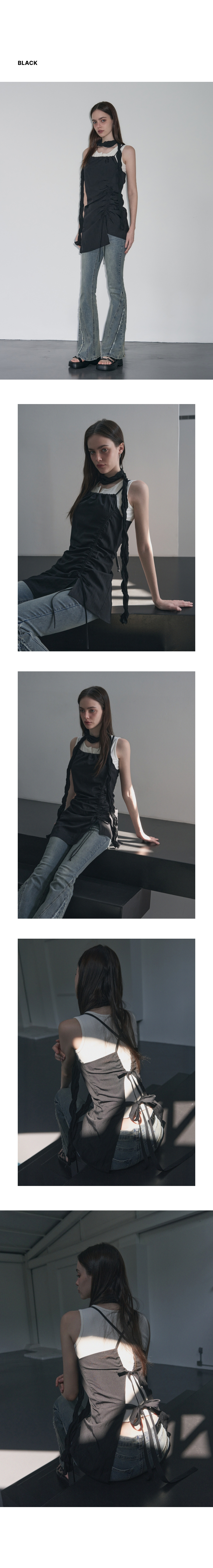 MUSINSA | LEATHERY Shirring Layered One Piece [BLACK]