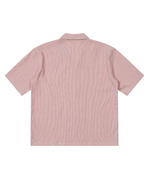 Wrinkle stripe Open Collar half shirts red