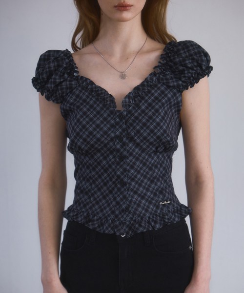 Frill Shirring Sleeveless [Black]