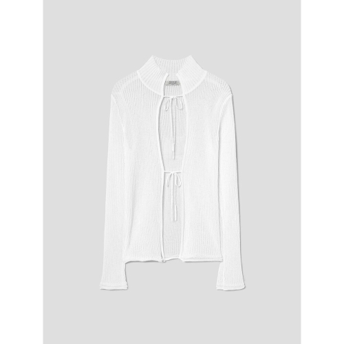 Textured Knit Tie Cardigan White