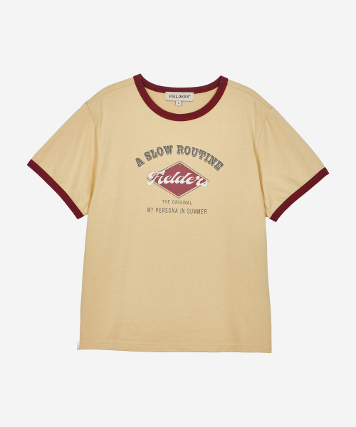 GRAPHIC CROPPED RINGER T-SHIRT YELLOW/RED