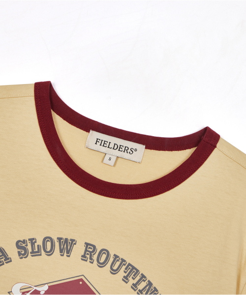 GRAPHIC CROPPED RINGER T-SHIRT YELLOW/RED
