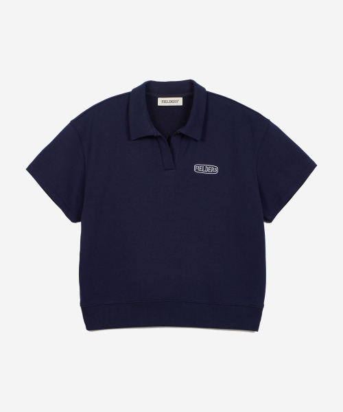 SWEAT OPEN COLLAR SHORT-SLEEVED T-SHIRT NAVY