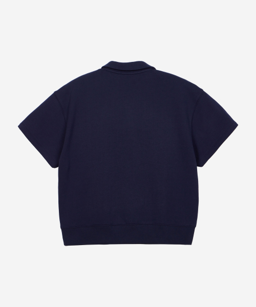 SWEAT OPEN COLLAR SHORT-SLEEVED T-SHIRT NAVY