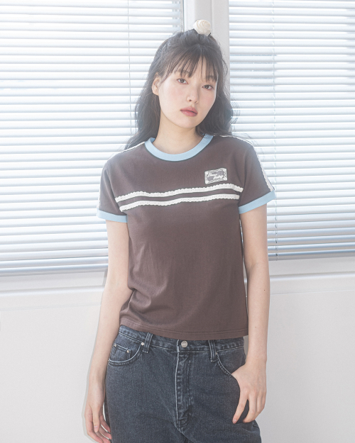 DOUBLE LACE S/S TEE(BROWN)