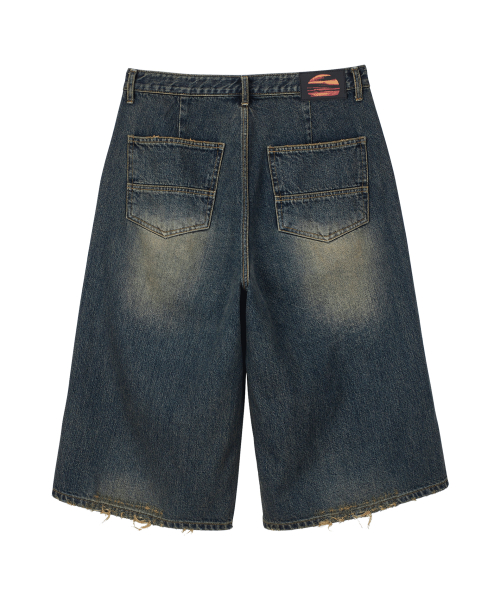 Worn Ochre Bermuda Denim Pants-Blue