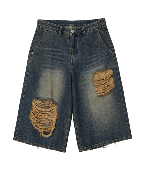 Worn Ochre Bermuda Denim Pants-Blue