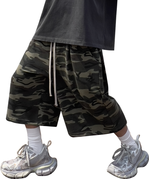 Edition1. 3-tuck balloon fit Bermuda training shorts(Camo)