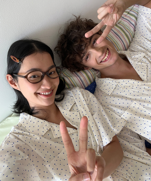 (uni)Residence Mini Dot Pajamas Cream Blue