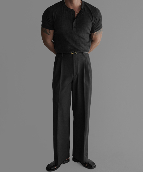 PATTERN MUSCLE HENLEY NECK SHORT KNIT TEE [CHARCOAL]