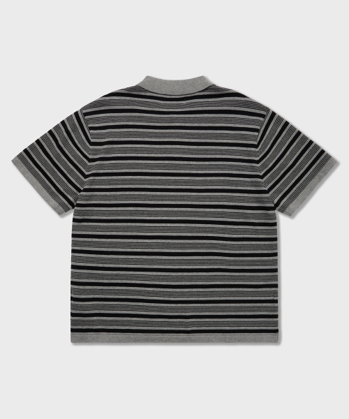 70s Multi Stripe Cotton Knit Polo Shirts Grey