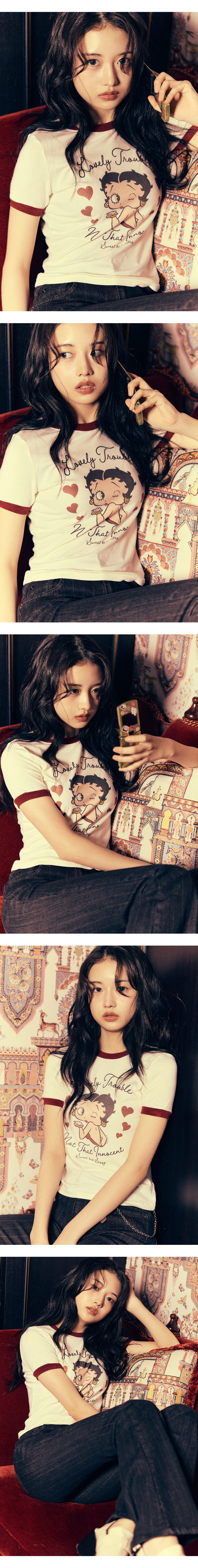 Tシャツ・カットソー ULKIN CANVAS Betty Boop Sweet Ceci Tight Ringer Short Sleeve MUSINSA | ULKIN CANVAS Betty Boop Sweet Ceci Tight Ringer