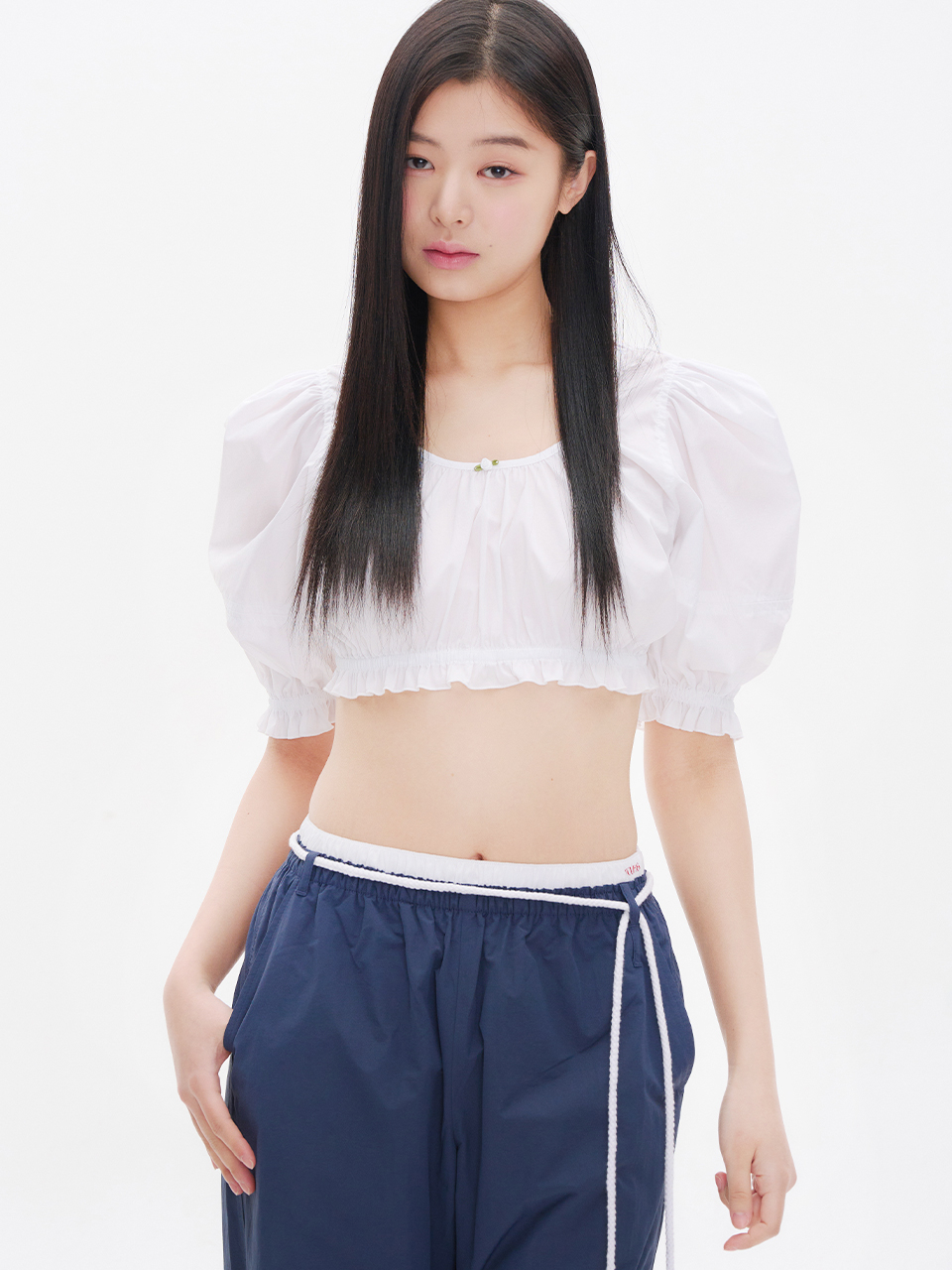 MUSINSA公式 | YOUHEE COTTON LAYERED BANDING WIDE PANTS NAVY