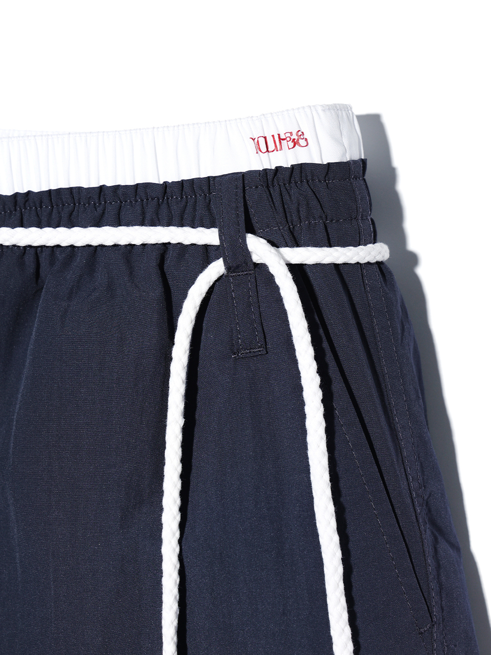 MUSINSA | YOUHEE COTTON LAYERED BANDING WIDE PANTS NAVY