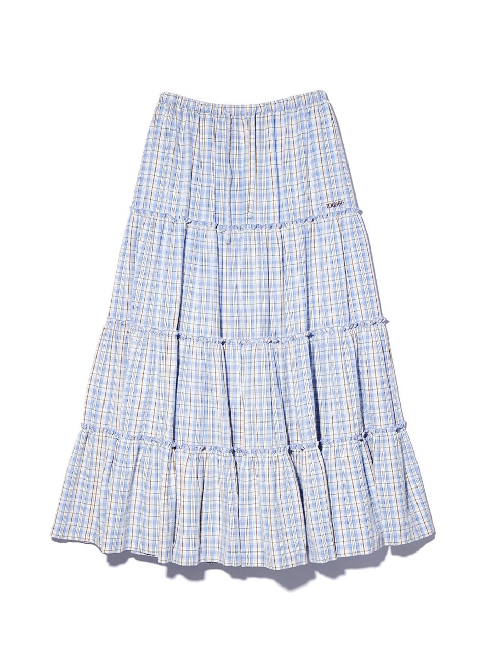 MUSINSA | YOUHEE FRILL DETAILED MAXI SKIRT BLUE