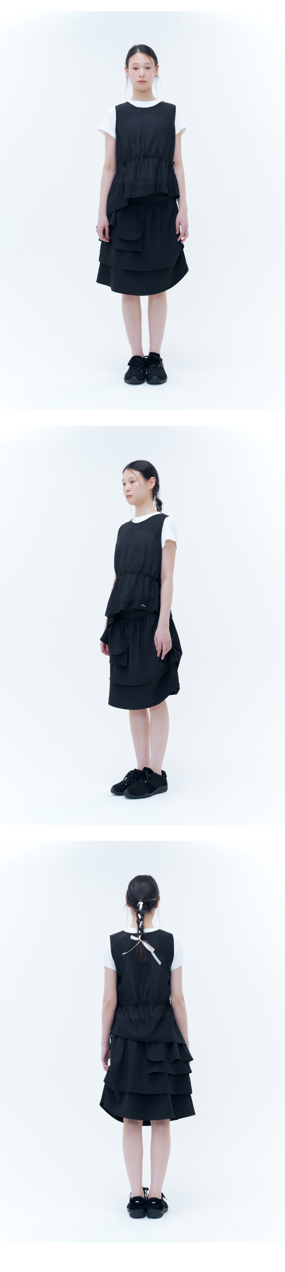 Sheer layered sleeveless vest BLACK 상세 이미지 3
