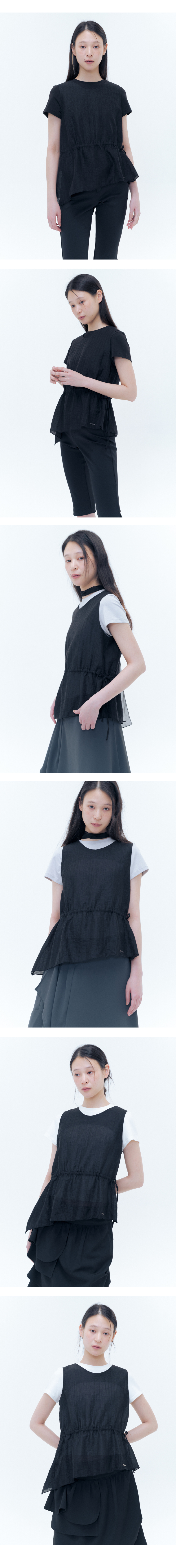 Sheer layered sleeveless vest BLACK 상세 이미지 2