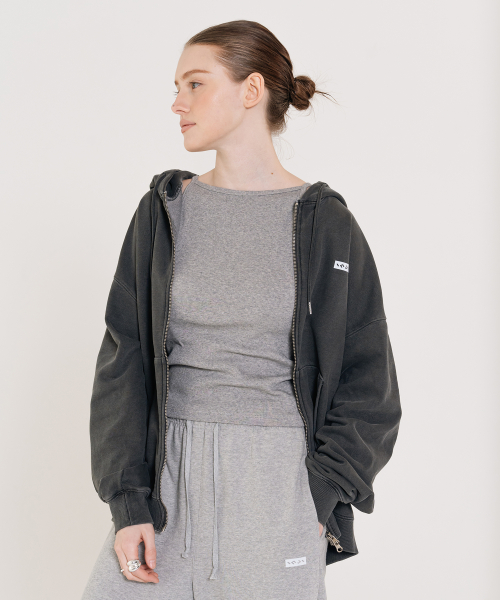 Small Logo Pigment полная худи Zip up чёрная