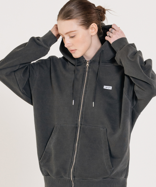 Small Logo Pigment полная худи Zip up чёрная