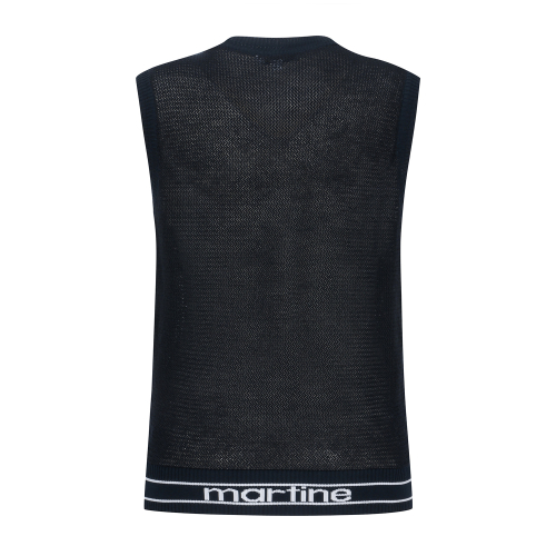 Mesh round Neck Knit жилет_тёмно-синяя