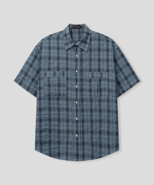 Хлопковый комфорт двухкарманная клетчатая рубашка [Denim Blue]