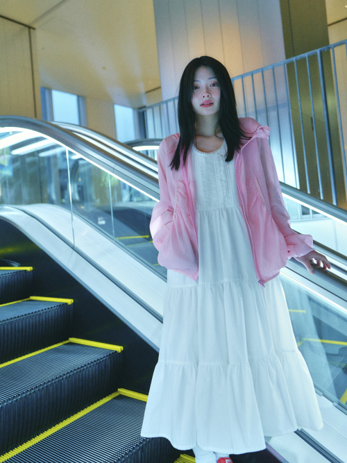 OVERSIZED FRILL HOODED WINDBREAKER_PINK