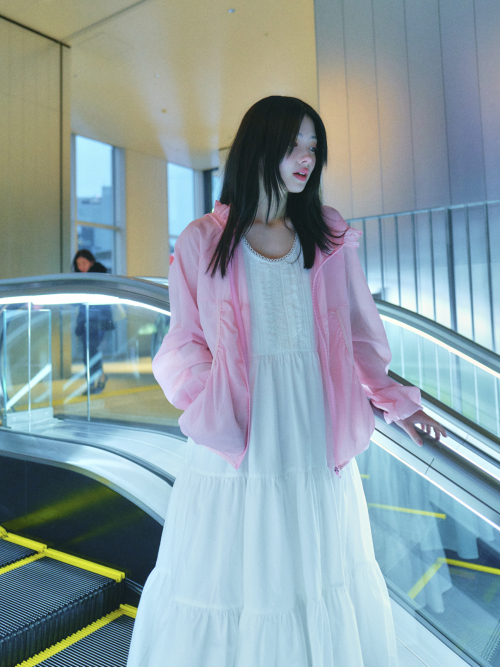OVERSIZED FRILL HOODED WINDBREAKER_PINK