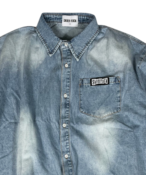Denim Oversize половина Sleeve рубашка ((light blue))