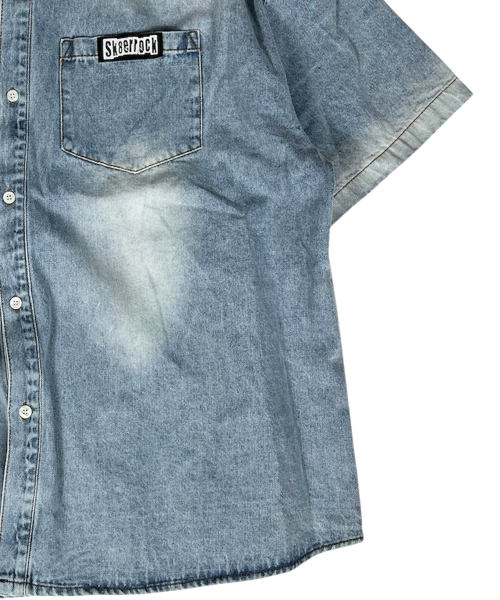 Denim Oversize половина Sleeve рубашка ((light blue))