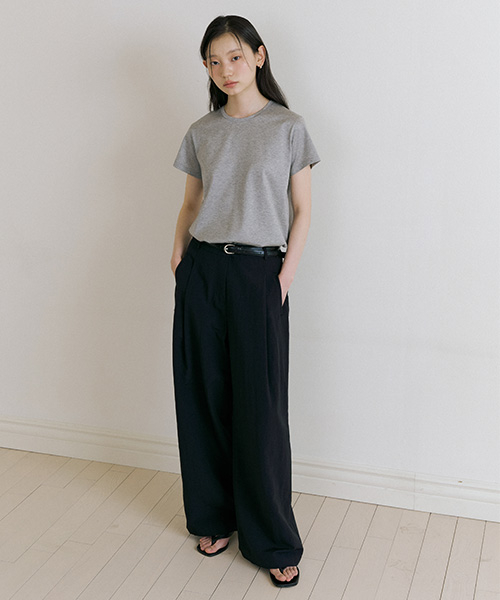 summer cooling pintuck slacks-black