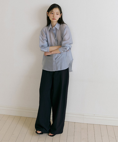summer cooling pintuck slacks-black