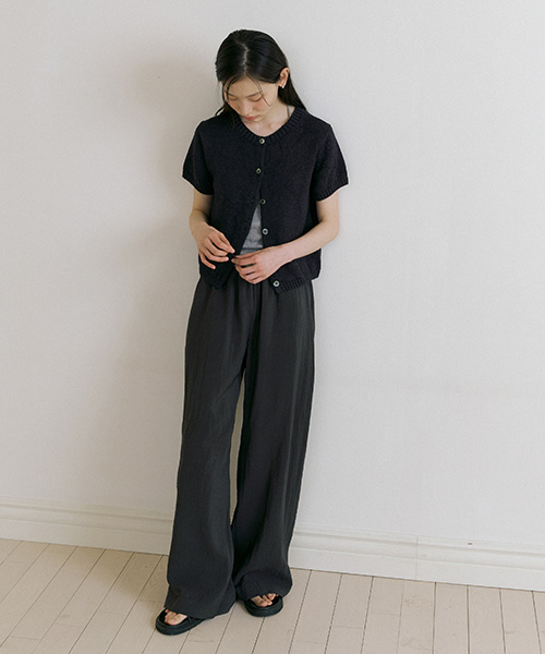 summer crease banding pants-charcoal
