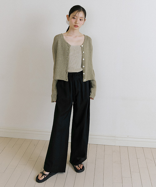 summer crease banding pants-black