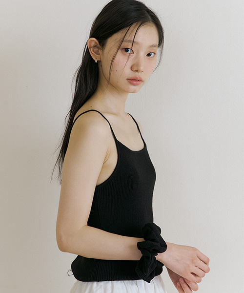 cotton blended ribbed sleeveless top-black